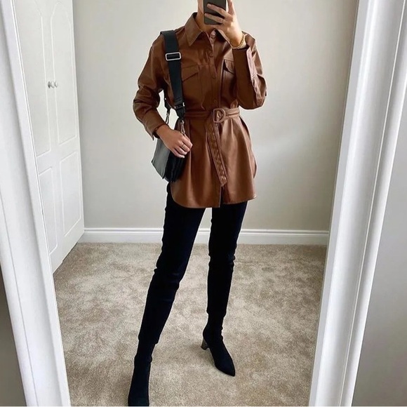 Zara Belted Faux Leather Shirt - Picture 5 of 7